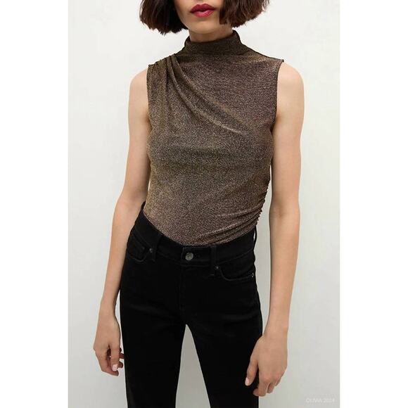 Veronica Beard Mylie Sleeveless Mock Neck Top in Antique Gold Lurex L - Picture 1 of 3